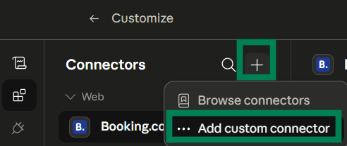 Меню с кнопкой Add custom connector в Claude